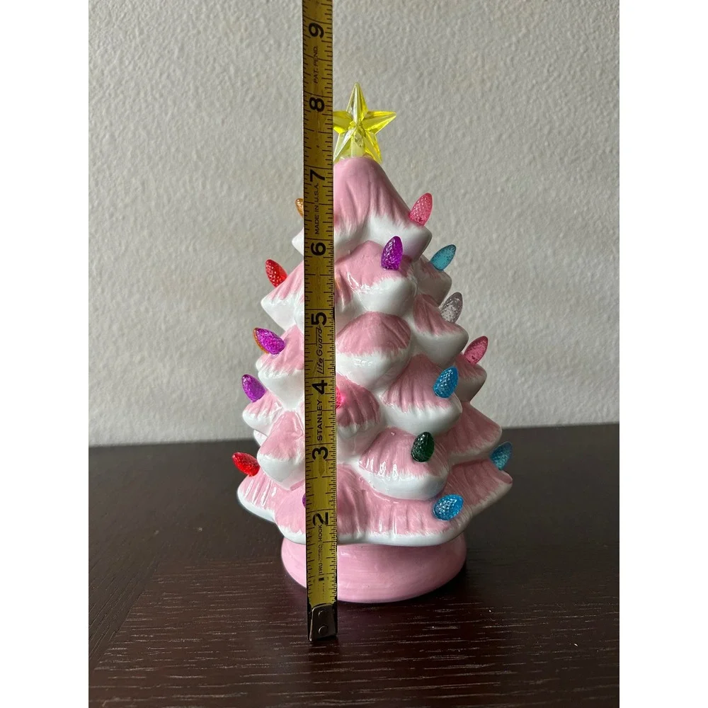 Retro Pink Glaze Ceramic Led Light Up Charming Christmas Tree Decor